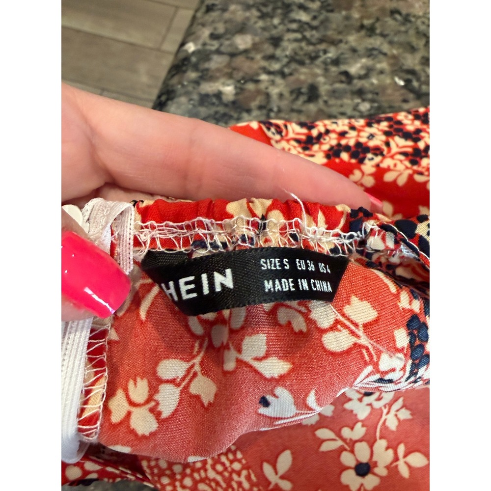 SHEIN Red Floral Patchwork Tie Strap Mini Dress S - Picture 3 of 3